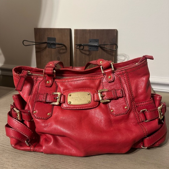 Michael Kors Cherry Red Shoulder Bag Gold Accent features - Picture 2 of 12